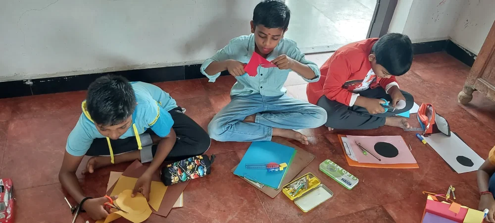 A vibrant display of circle-based crafts including caterpillars and ducks, showcasing students' creativity and understanding of radius and diameter at a top CBSE school in Salem.