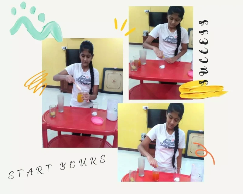 Hands-on learning in chemistry: Vidhya Peetham i-School students experimenting with lemon juice and household bases