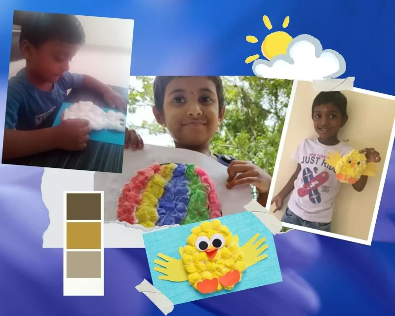 Young learners from Vidhya Peetham i-School, a leading CBSE school in Salem, engaged in an online cotton painting session, demonstrating adaptability and creativity during home learning.