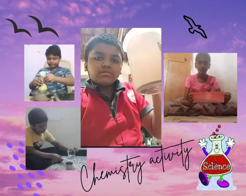 6th std students at a top CBSE school in Salem, engaged in making paneer, demonstrating the filtration process during a science activity on separation of substances.