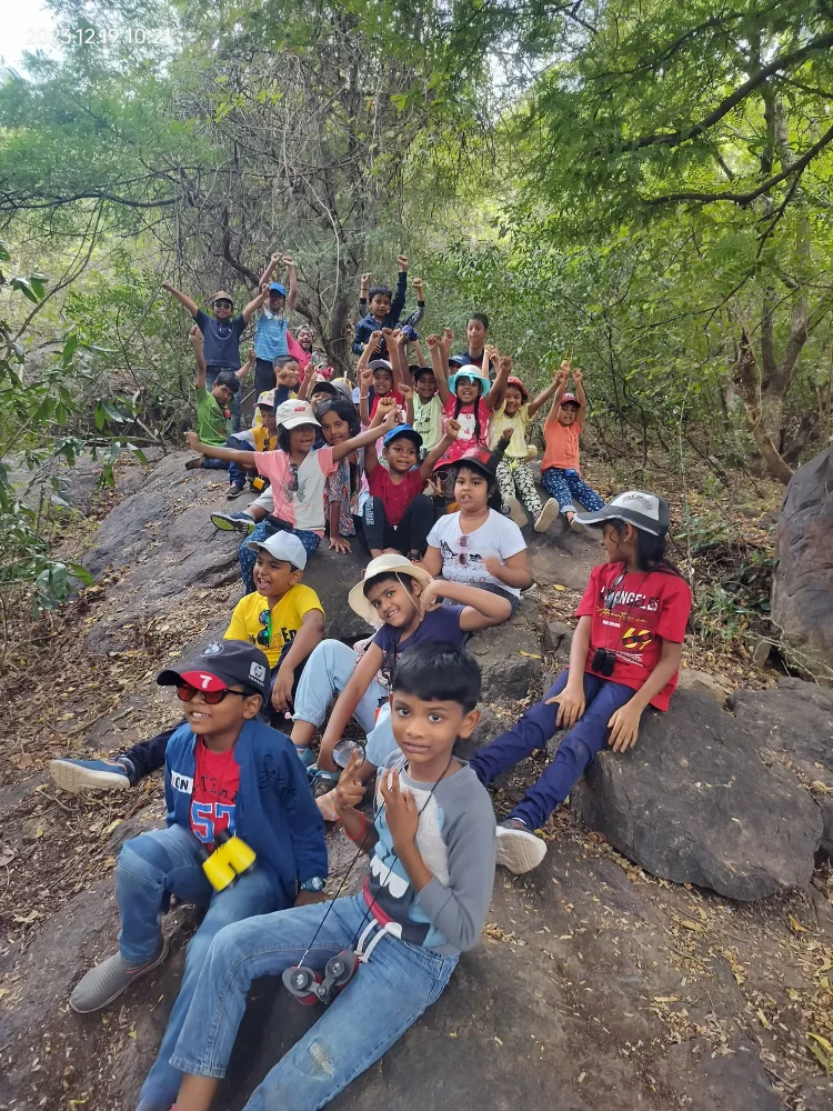 Grade 2 students from Vidhya Peetham i-School celebrating their nature walk in the wilderness of Salem.