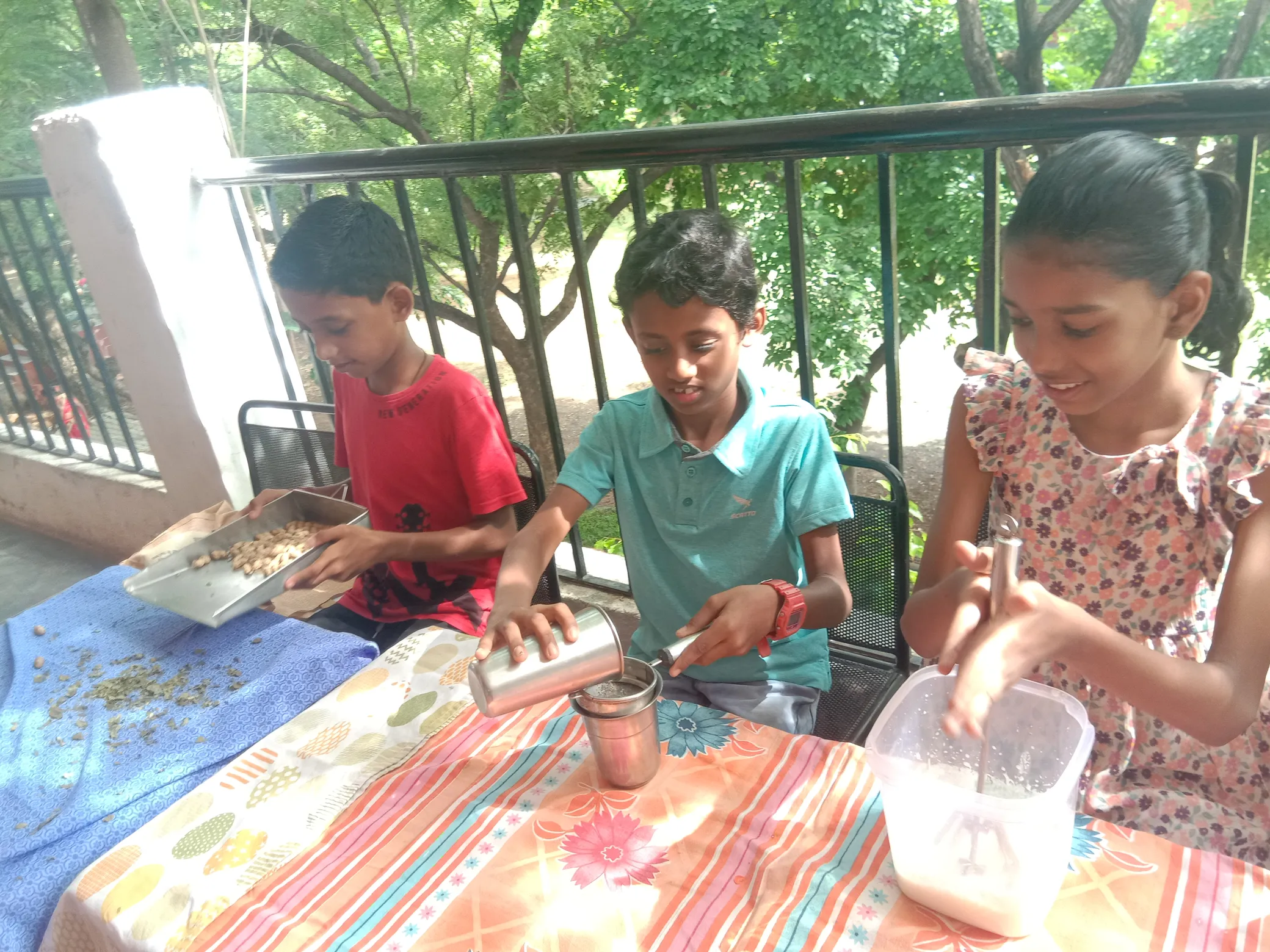 Excited students participating in various separation techniques outside.
