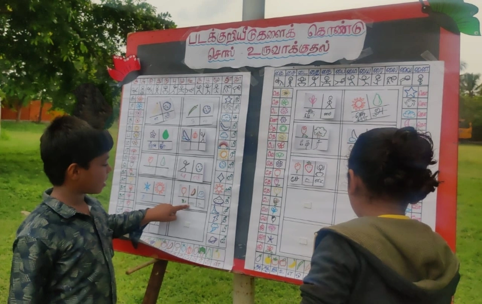 Engaged learners in Words from Pictures Game at top CBSE school in Salem