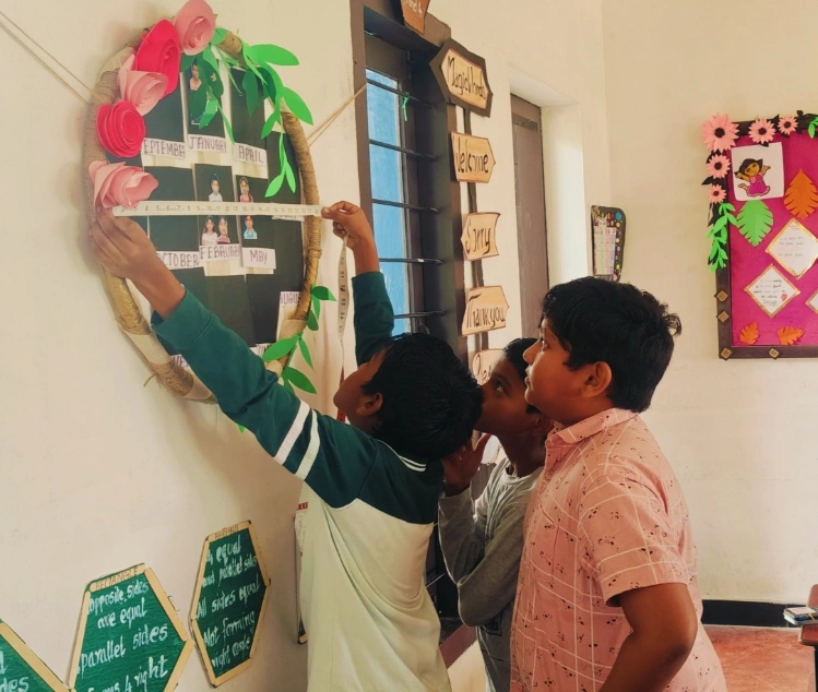 Children measuring during a radius and diameter activity
